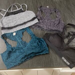2 Victoria Secret Sports Bras and 2 Wishlist lace bralettes, Size Small